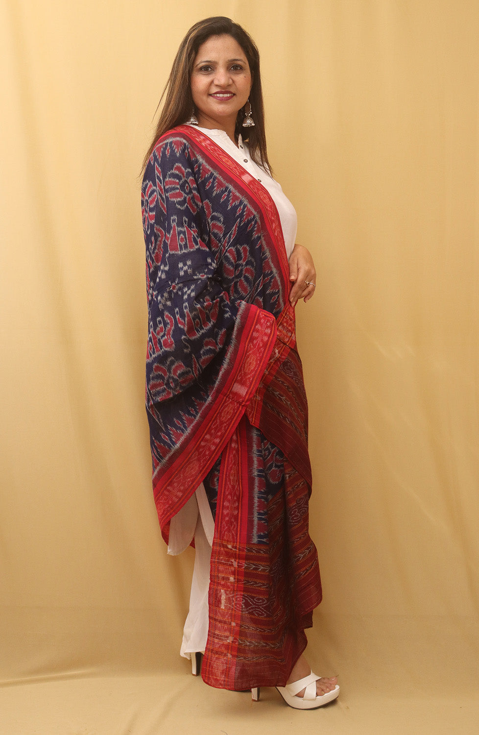 Blue Handloom Sambalpuri Ikat Pure Cotton Dupatta - Luxurion World