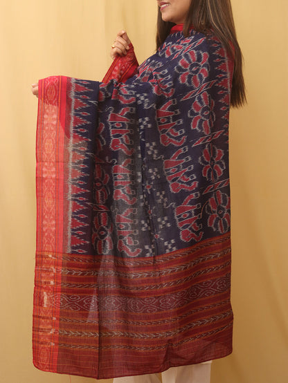 Blue Handloom Sambalpuri Ikat Pure Cotton Dupatta - Luxurion World
