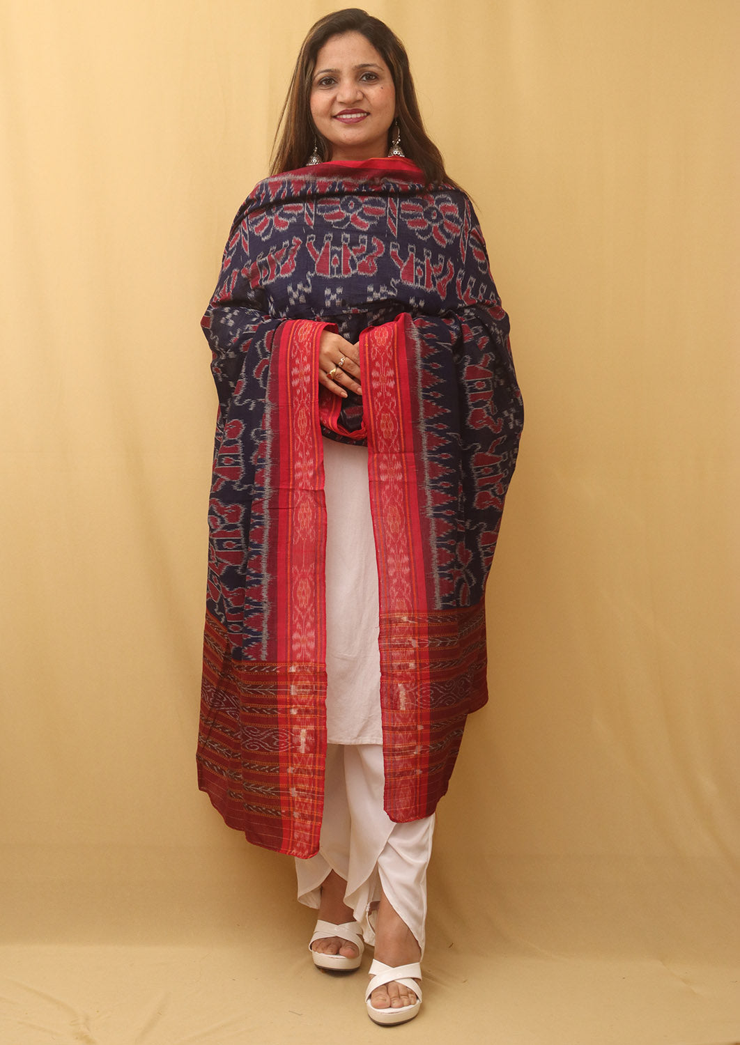 Blue Handloom Sambalpuri Ikat Pure Cotton Dupatta - Luxurion World