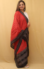 Red Handloom Sambalpuri Ikat Pure Cotton Dupatta - Luxurion World