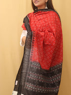 Red Handloom Sambalpuri Ikat Pure Cotton Dupatta - Luxurion World