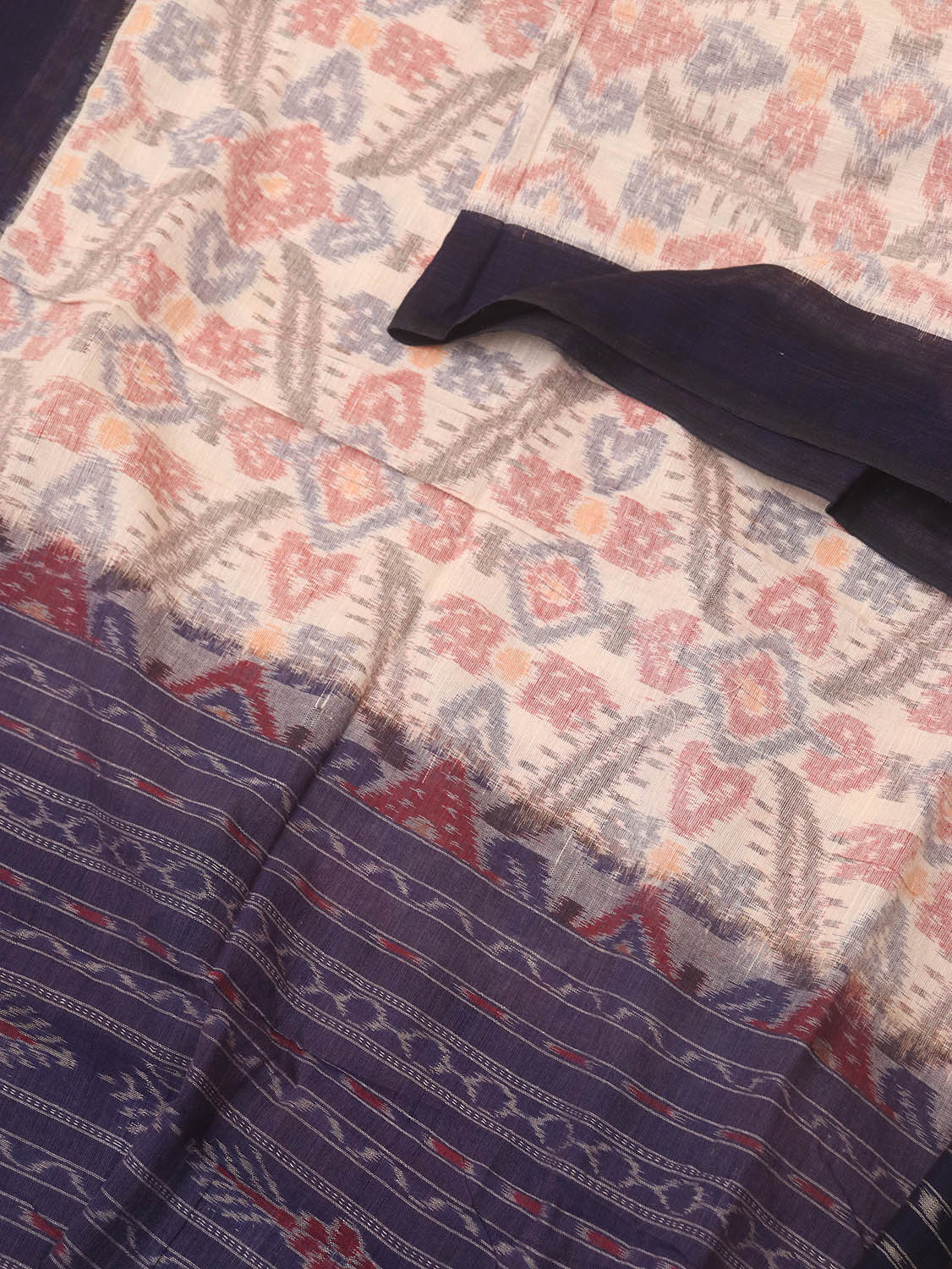 Off White Handloom Sambalpuri Ikat Pure Cotton Dupatta - Luxurion World