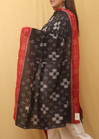 Black Handloom Sambalpuri Ikat Pure Cotton Dupatta - Luxurion World