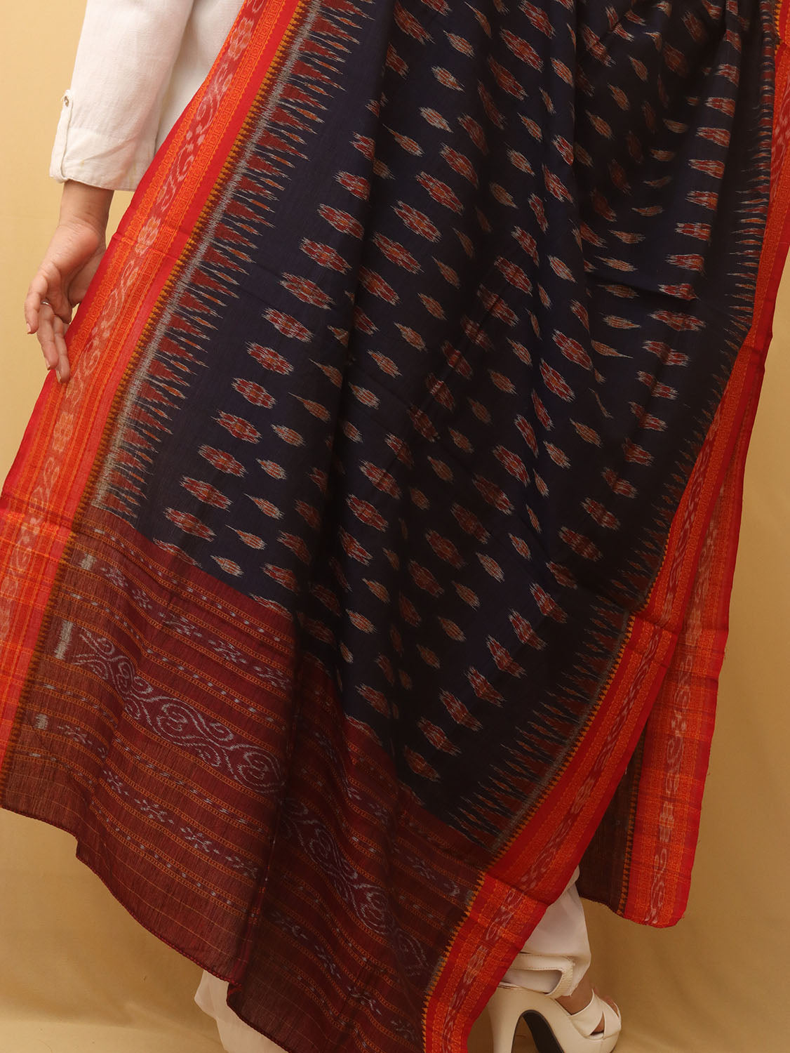 Blue Handloom Sambalpuri Ikat Pure Cotton Dupatta - Luxurion World