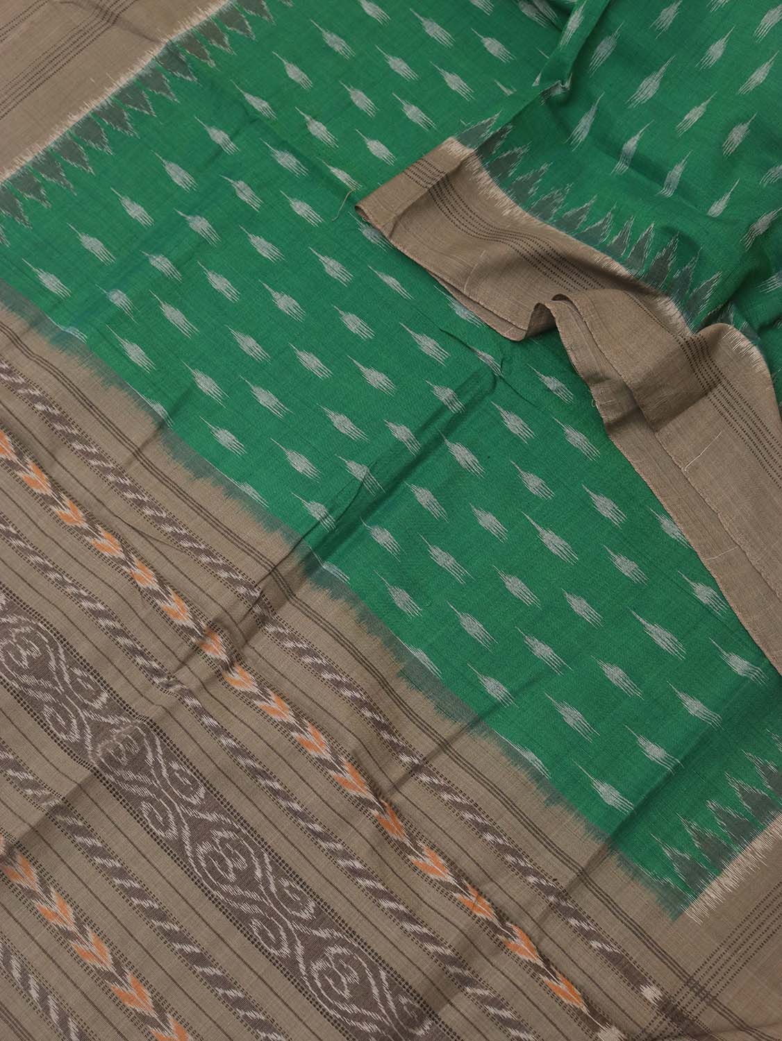 Green Handloom Sambalpuri Ikat Pure Cotton Dupatta - Luxurion World