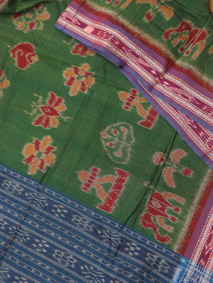 Green Handloom Sambalpuri Ikat Pure Cotton Dupatta - Luxurion World