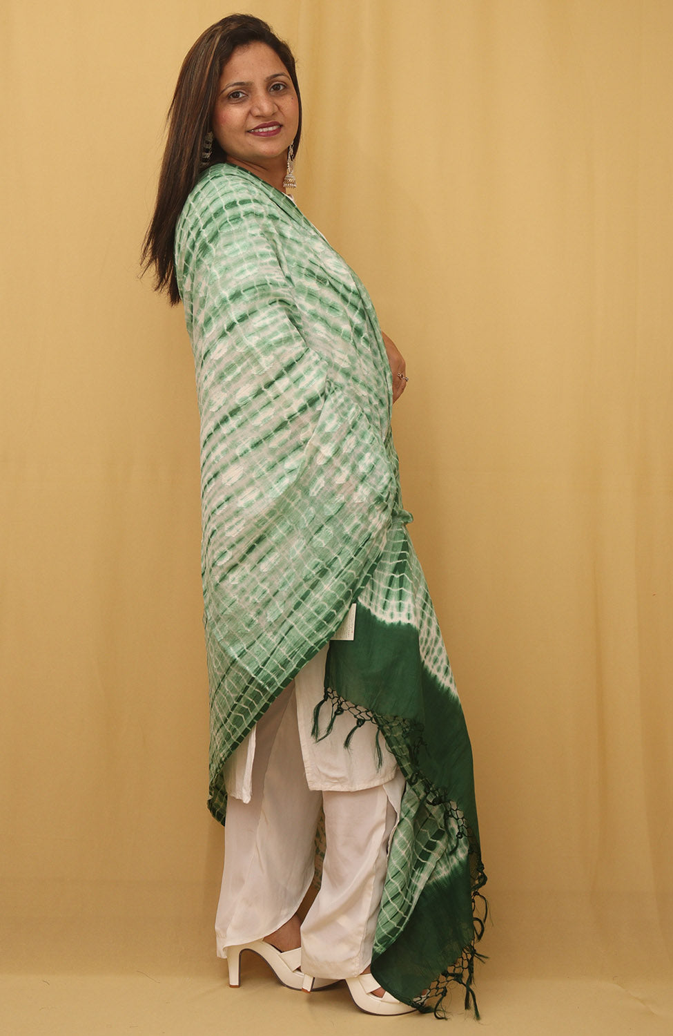 Stylish Green Shibori Cotton Tie & Dye Dupatta for Fashionable Looks