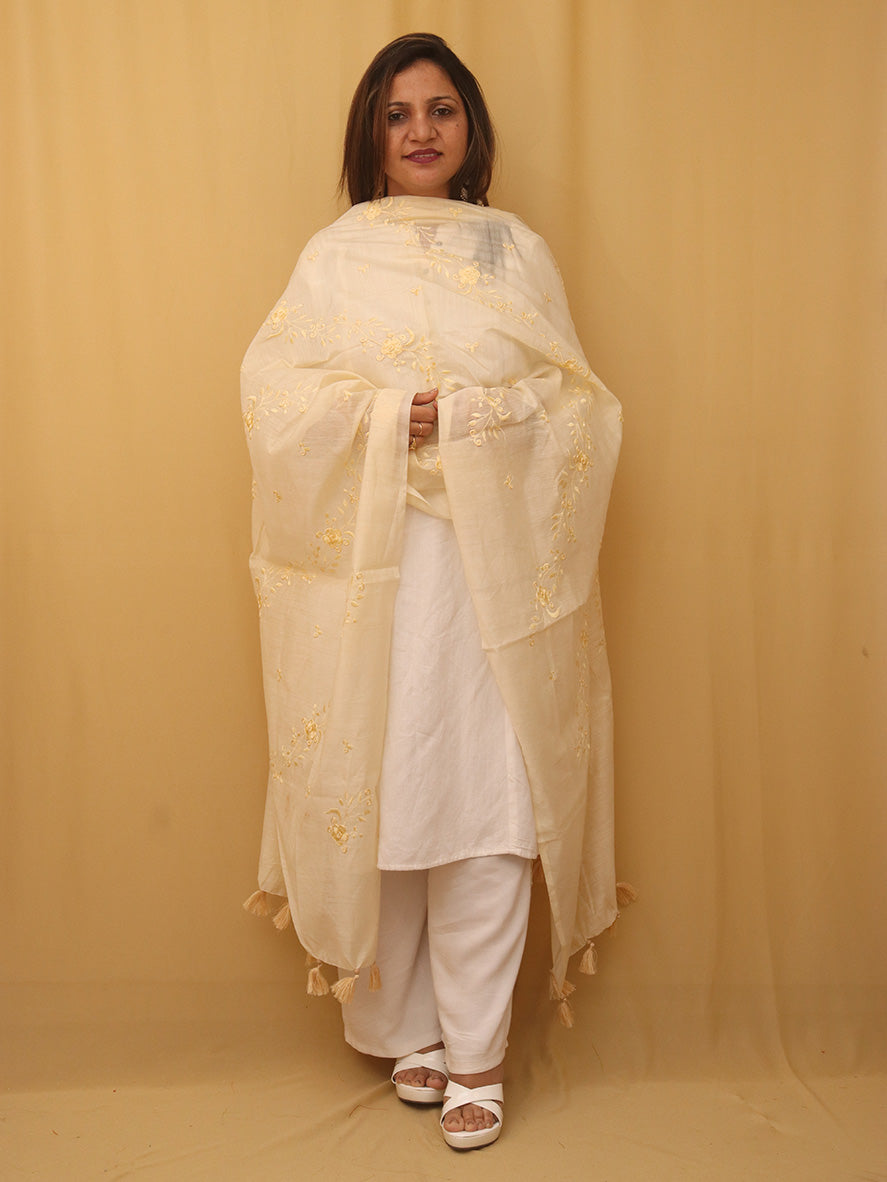 Pastel Embroidered Trendy Cotton Silk Dupatta - Luxurion World