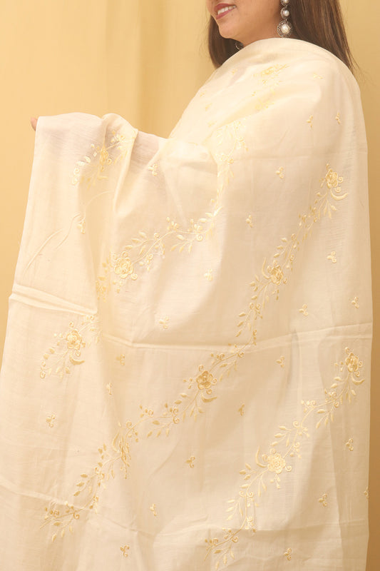 Pastel Embroidered Trendy Cotton Silk Dupatta