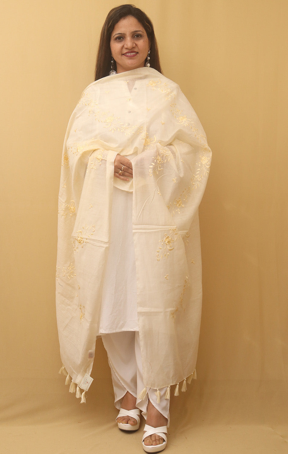 Pastel Embroidered Trendy Cotton Silk Dupatta - Luxurion World