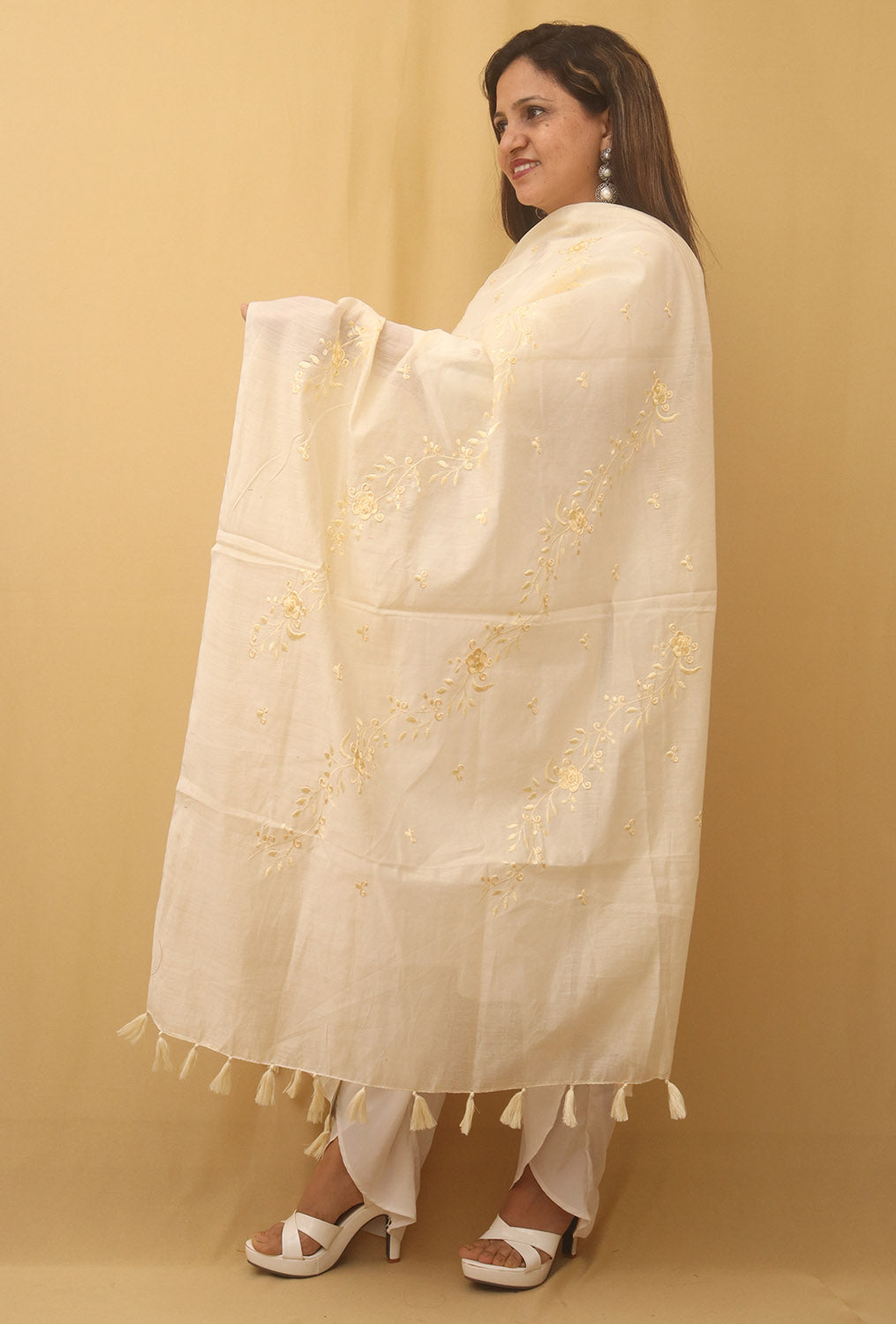 Pastel Embroidered Trendy Cotton Silk Dupatta - Luxurion World