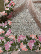 Peach Embroidered Organza Dupatta - Trendy Style - Luxurion World