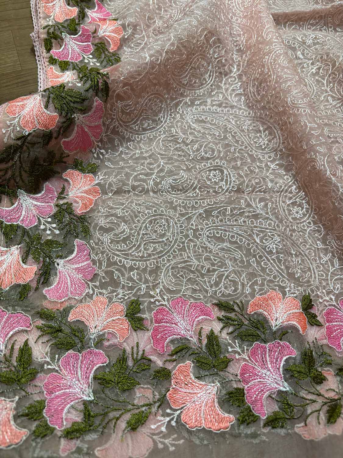 Peach Embroidered Organza Dupatta - Trendy Style - Luxurion World
