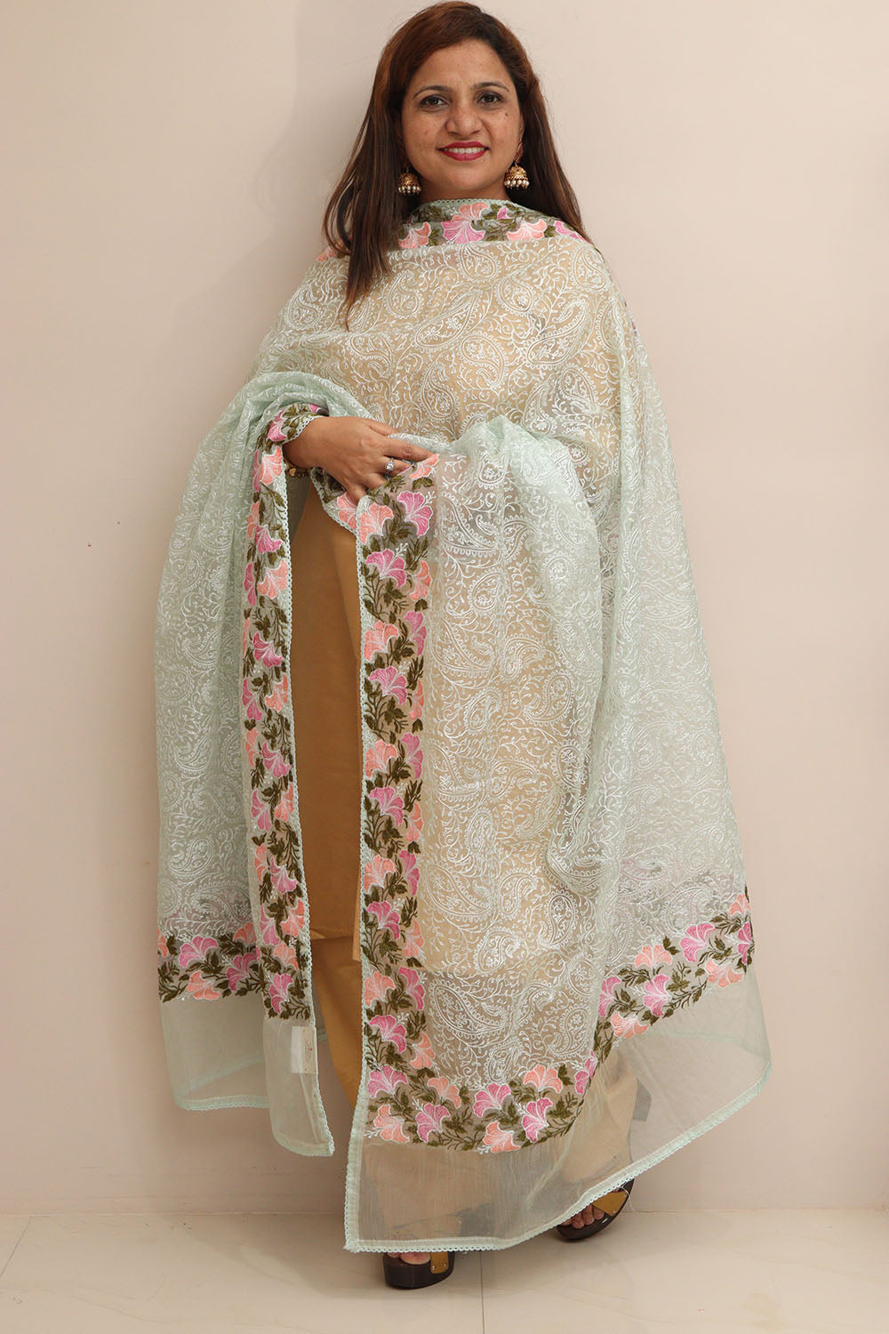 Stylish Green Trendy Organza Dupatta with Embroidery - Luxurion World