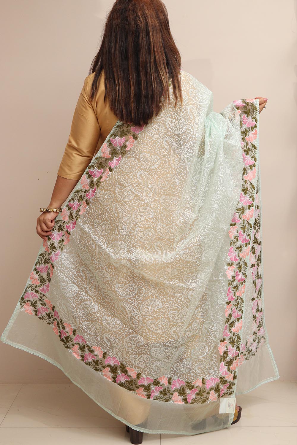 Stylish Green Trendy Organza Dupatta with Embroidery - Luxurion World