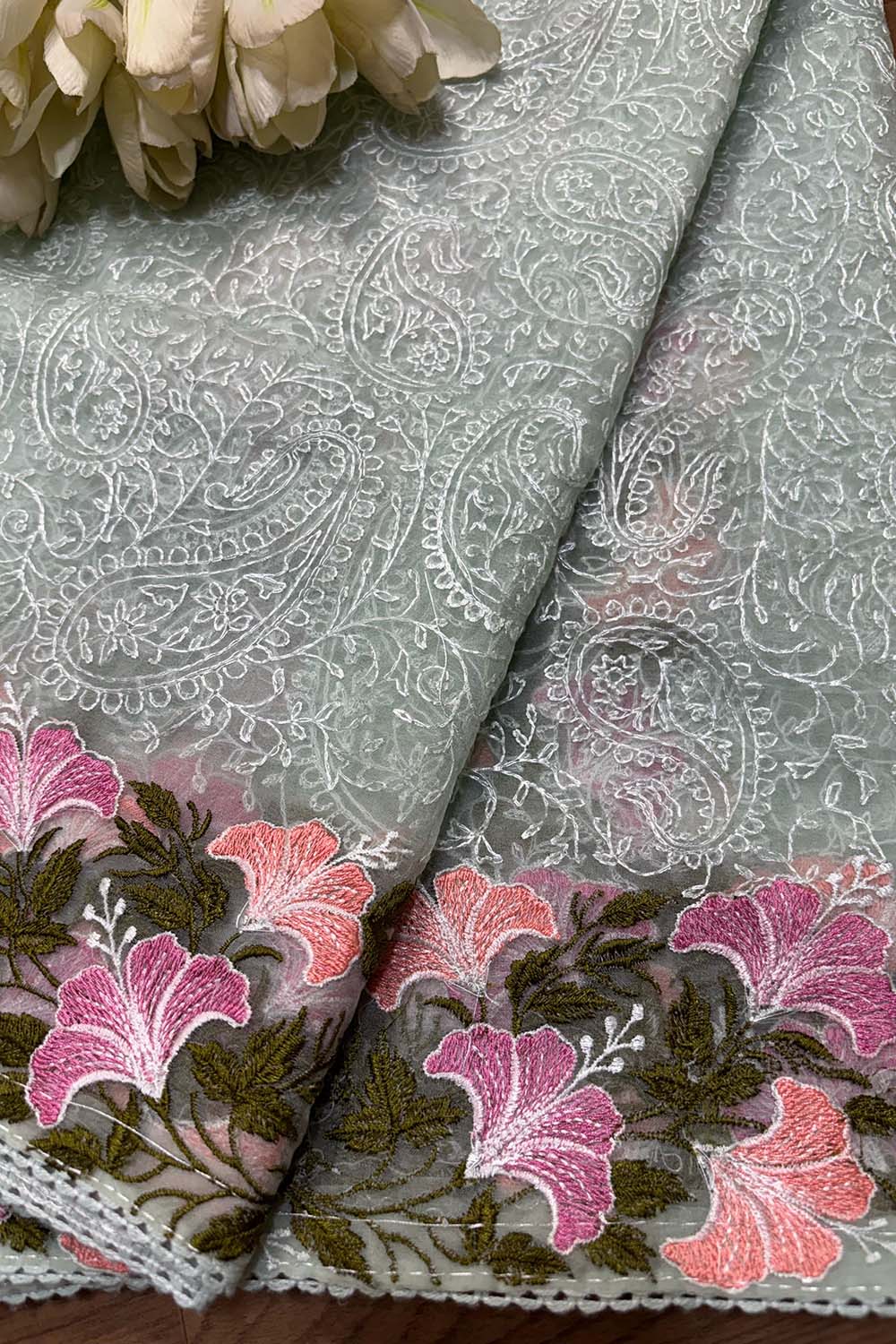 Stylish Green Trendy Organza Dupatta with Embroidery - Luxurion World