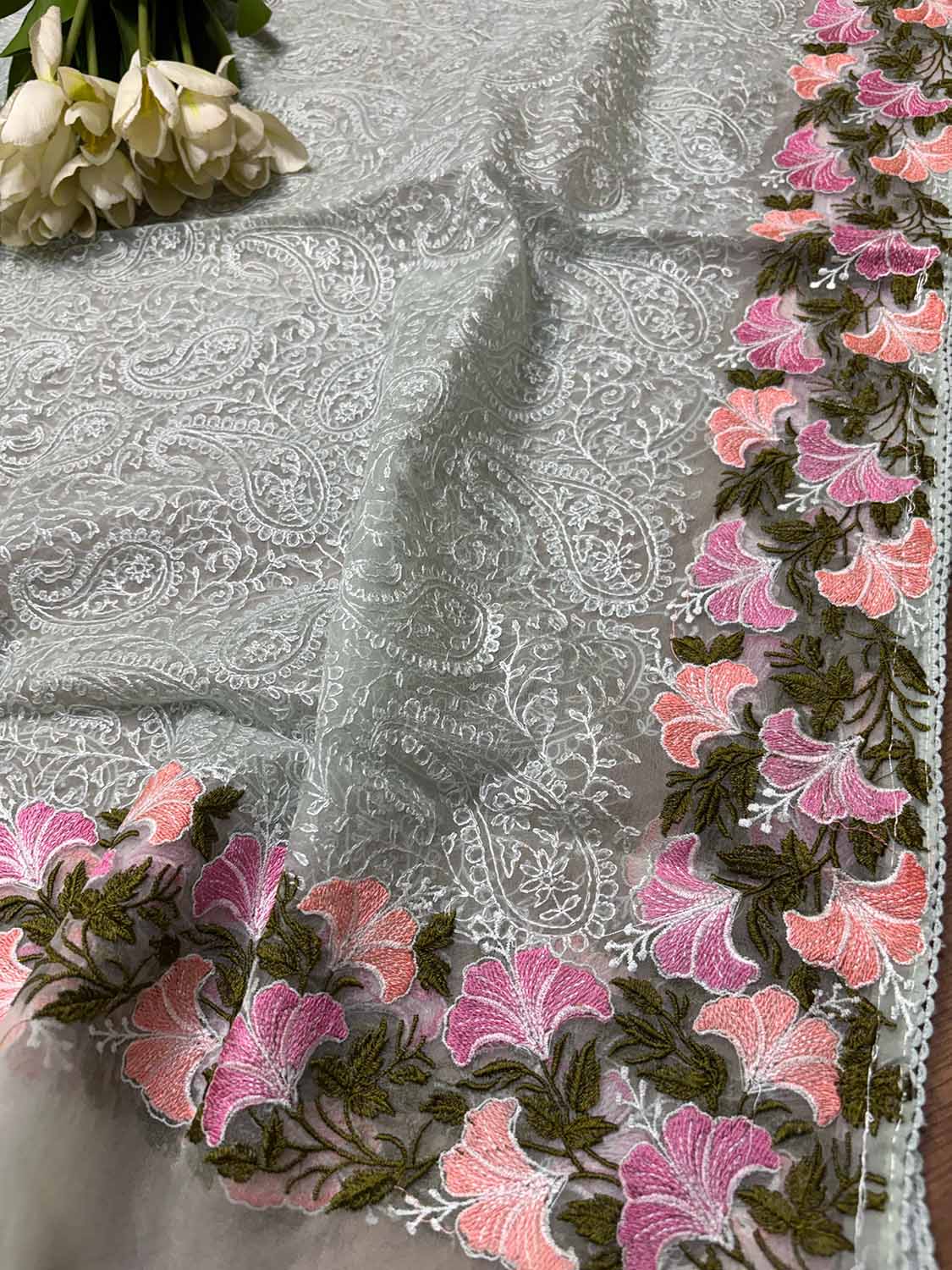 Stylish Green Trendy Organza Dupatta with Embroidery - Luxurion World