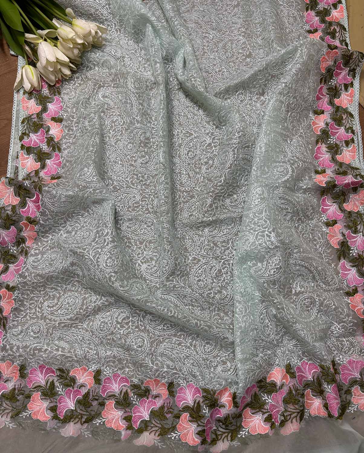 Stylish Green Trendy Organza Dupatta with Embroidery - Luxurion World
