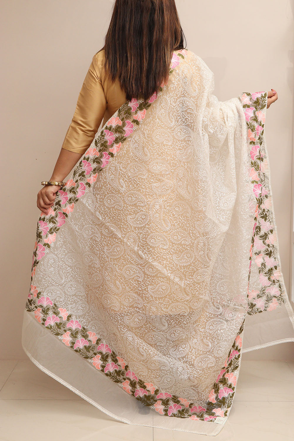 Pastel Embroidered Organza Dupatta - Trendy Style - Luxurion World- Crafted Heirlooms