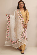 Pastel Embroidered Organza Dupatta - Trendy Style - Luxurion World- Crafted Heirlooms