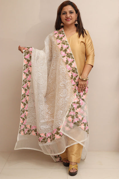 Pastel Embroidered Organza Dupatta - Trendy Style - Luxurion World