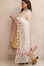 Pastel Embroidered Organza Dupatta - Trendy Style - Luxurion World- Crafted Heirlooms