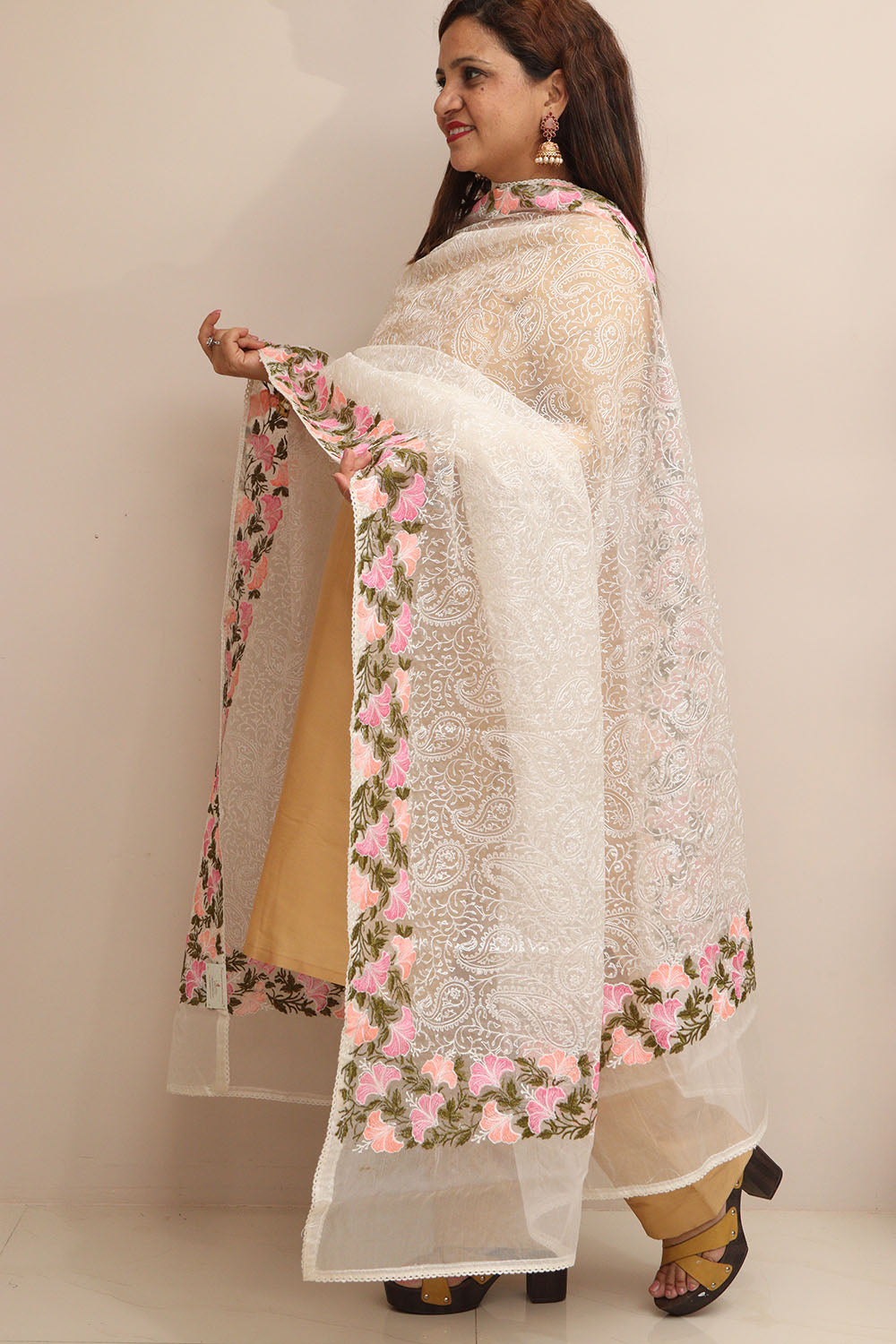 Pastel Embroidered Organza Dupatta - Trendy Style - Luxurion World- Crafted Heirlooms