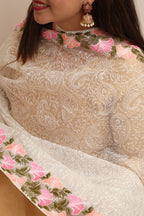 Pastel Embroidered Organza Dupatta - Trendy Style - Luxurion World- Crafted Heirlooms