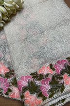 Pastel Embroidered Organza Dupatta - Trendy Style - Luxurion World- Crafted Heirlooms