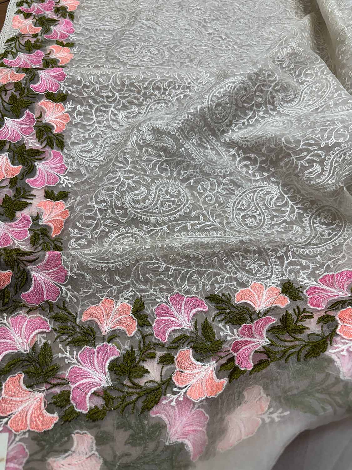Pastel Embroidered Organza Dupatta - Trendy Style - Luxurion World- Crafted Heirlooms