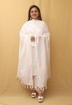 White Embroidered Trendy Chanderi Silk Dupatta - Luxurion World