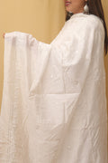White Embroidered Trendy Chanderi Silk Dupatta - Luxurion World