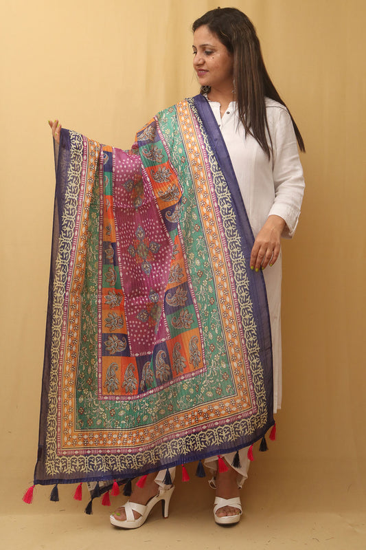 Multicolor Digital Printed Silk Sequins Work Dupatta - Luxurion World