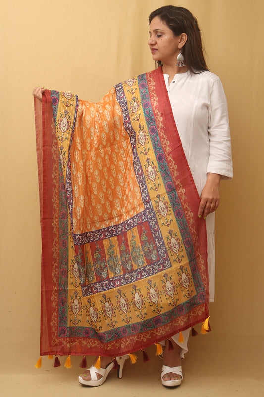 Multicolor Digital Printed Silk Sequins Work Dupatta - Luxurion World