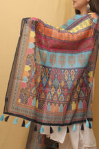 Multicolor Digital Printed Silk Sequins Work Dupatta - Luxurion World