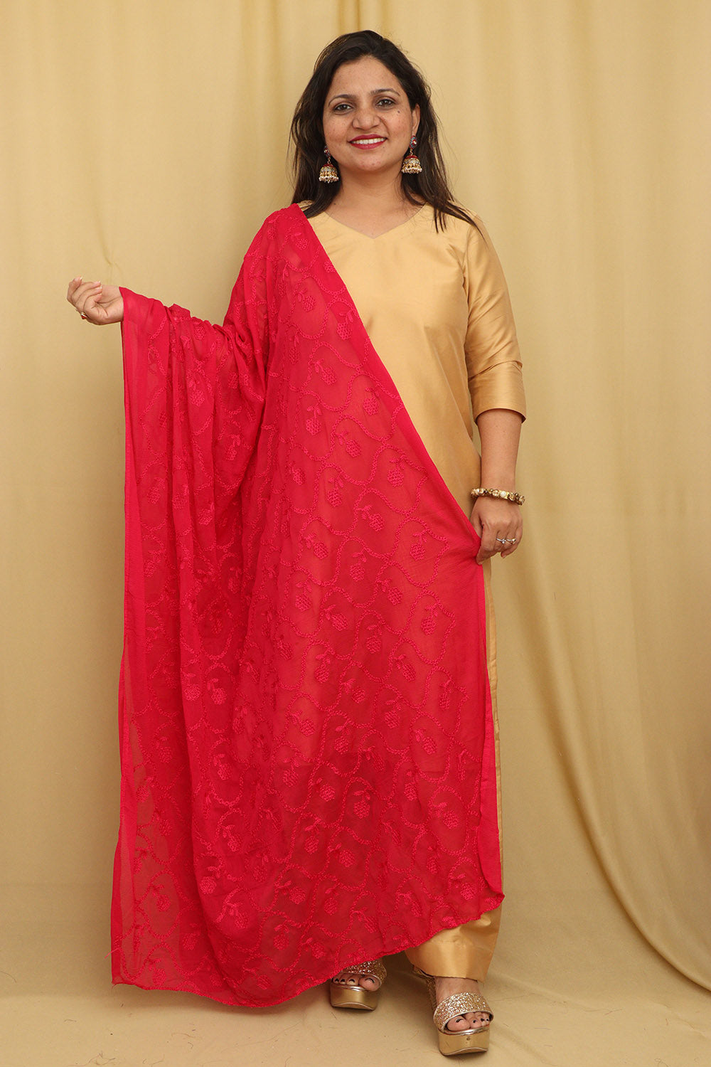 Stylish Pink Embroidered Georgette Dupatta - Luxurion World