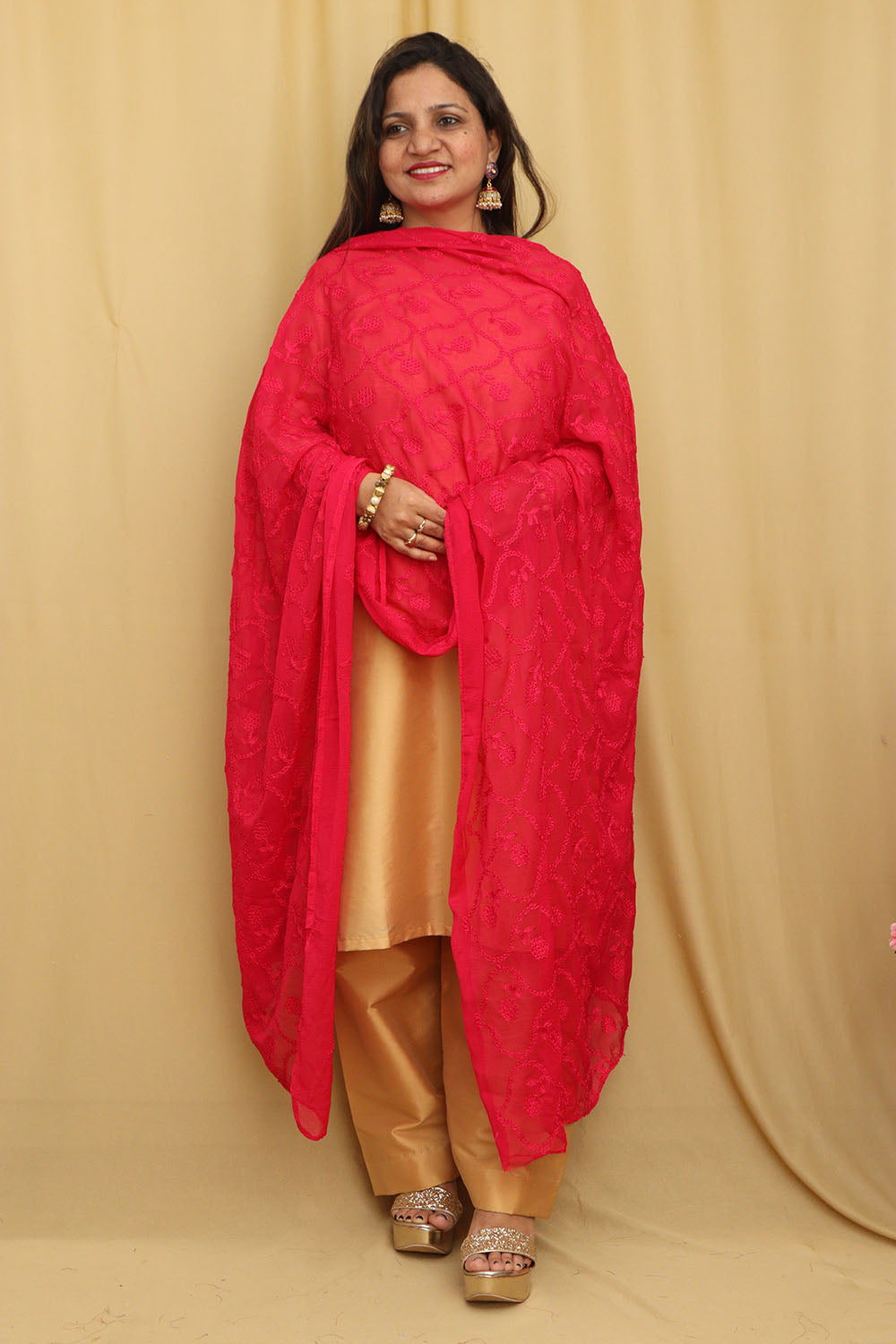Stylish Pink Embroidered Georgette Dupatta - Luxurion World