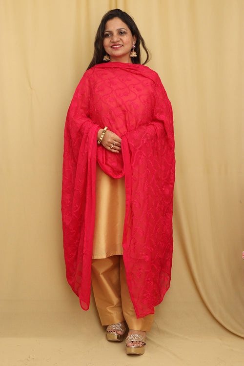 Stylish Pink Embroidered Georgette Dupatta - Luxurion World
