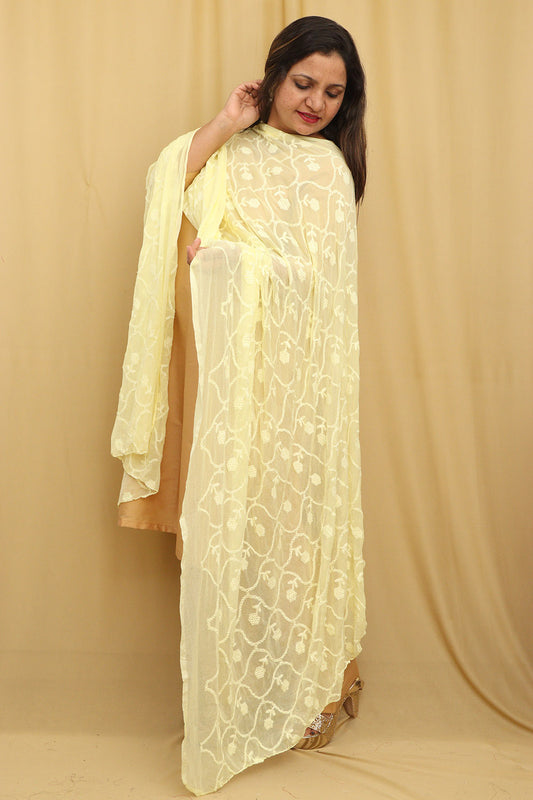Stylish Yellow Embroidered Georgette Dupatta