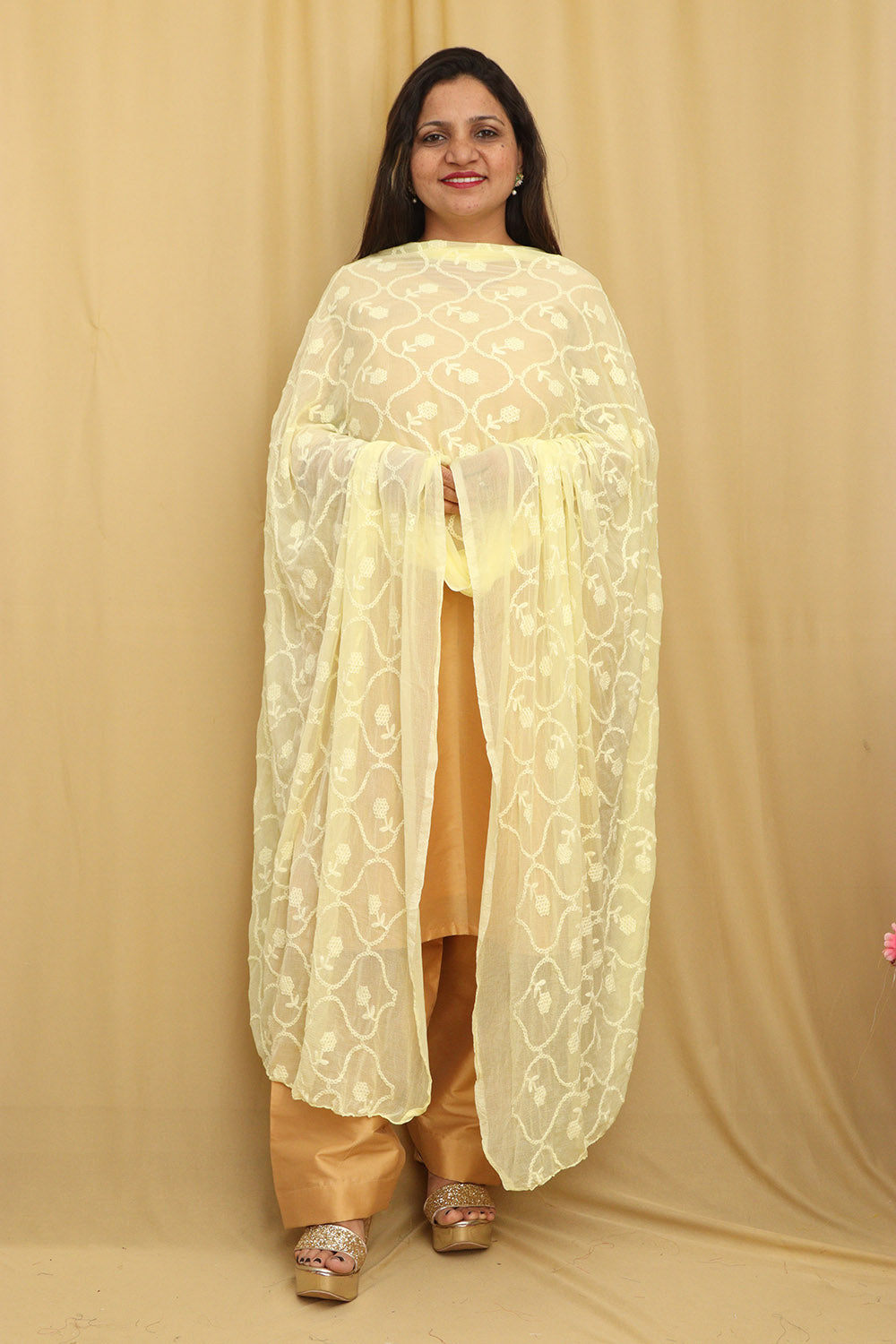 Stylish Yellow Embroidered Georgette Dupatta - Luxurion World