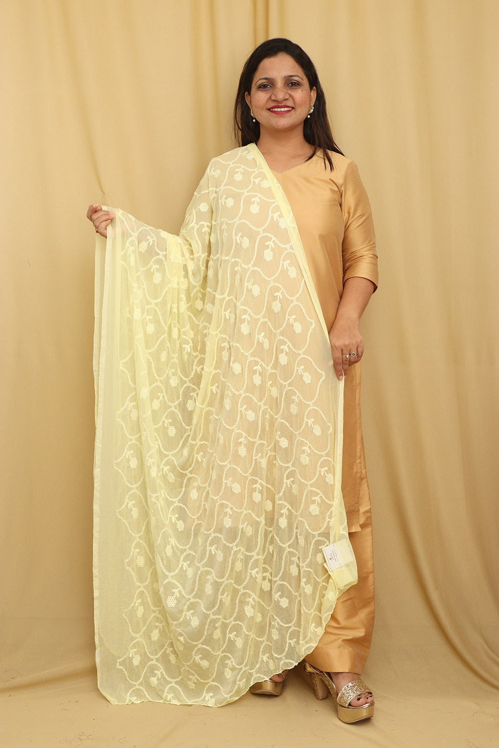 Stylish Yellow Embroidered Georgette Dupatta - Luxurion World