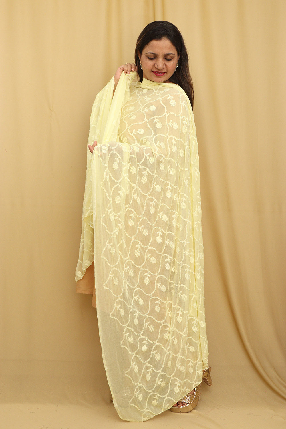 Stylish Yellow Embroidered Georgette Dupatta - Luxurion World