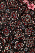 Black Block Printed Ajrakh Modal Silk Fabric ( 1 Mtr ) - Luxurion World