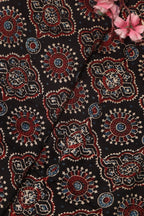Black Block Printed Ajrakh Modal Silk Fabric ( 1 Mtr ) - Luxurion World