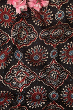 Black Block Printed Ajrakh Modal Silk Fabric ( 1 Mtr ) - Luxurion World