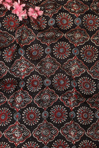 Black Block Printed Ajrakh Modal Silk Fabric ( 1 Mtr ) - Luxurion World