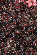 Black Block Printed Ajrakh Modal Silk Fabric ( 1 Mtr ) - Luxurion World