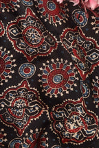 Black Block Printed Ajrakh Modal Silk Fabric ( 1 Mtr ) - Luxurion World