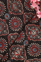 Black Block Printed Ajrakh Modal Silk Fabric ( 1 Mtr ) - Luxurion World