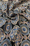 Black Block Printed Ajrakh Modal Silk Fabric ( 2.5 Mtr ) - Luxurion World